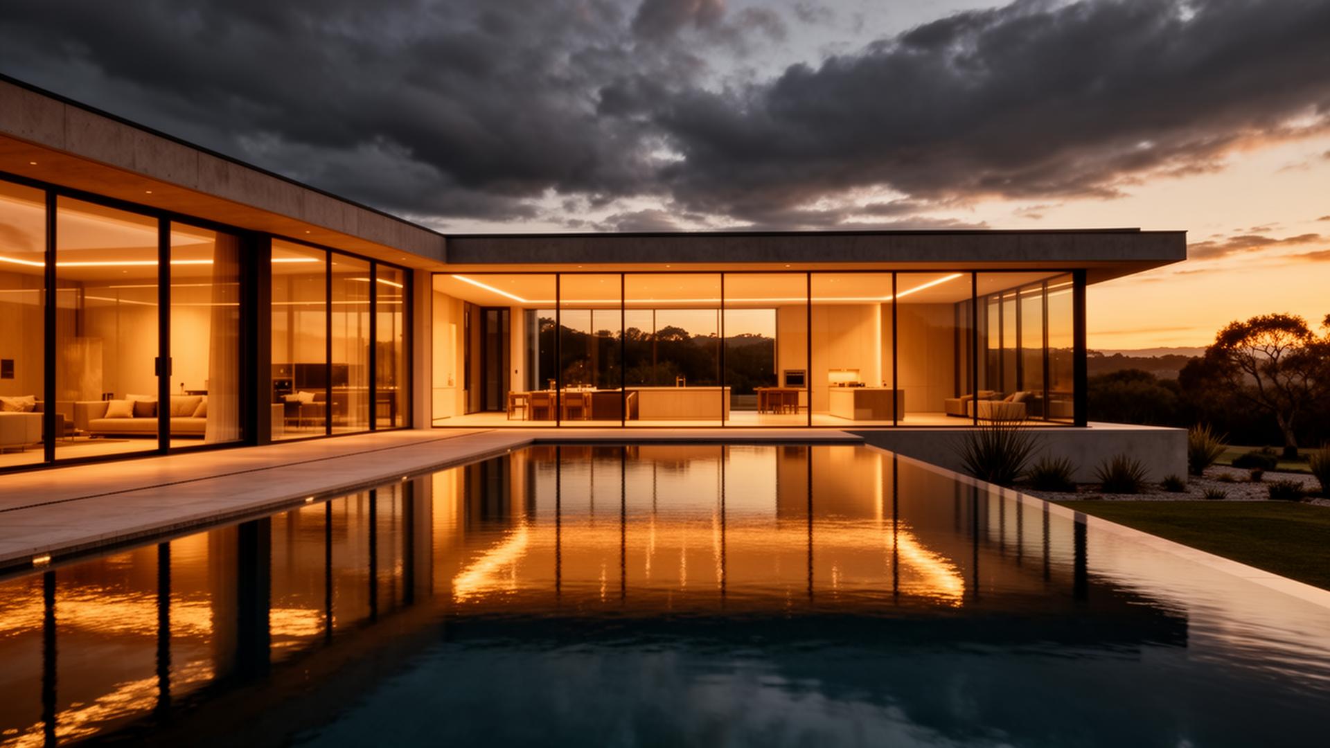 Modern luxury home at golden hour